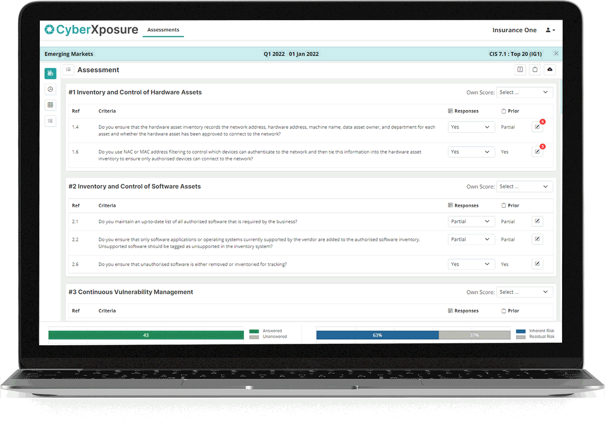 A graphic of a laptop showcasing screenshots from the CyberXposure Platform